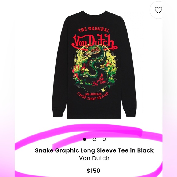 Von Dutch Men’s Snake Graphic Long Sleeve Tee in White |LIMITED EDITION! NEW/NWT - Picture 3 of 10